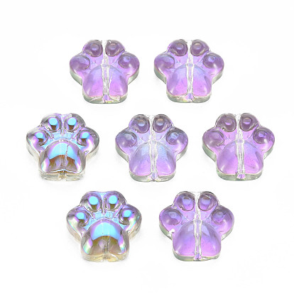 Electroplate Transparent Glass Beads, Half Plated, Dog Paw Prints