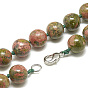 Colliers de perles de pierres précieuses, avec mousquetons en alliage, ronde