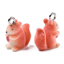 Flocky Resin Pendants, with Platinum Plated Iron Loops, Squirrel