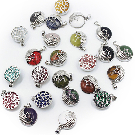 Gemstone Pendants, Moon with Star Charms, with Platinum Tone Alloy Findings