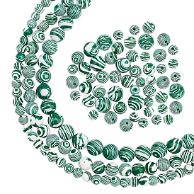 Arricraft 3 brins 3 brins de perles de malachite synthétique de style, teint, ronde