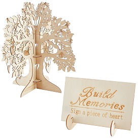 Wooden 3D Wedding Wishing Tree Resistration Card Heart-Shaped Decoration, Wooden Wish Tree as Wedding Guest Book