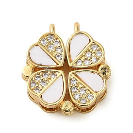 Brass Micro Pave Clear Cubic Zirconia with Acrylic Pendants, Magnetic Clover Charms