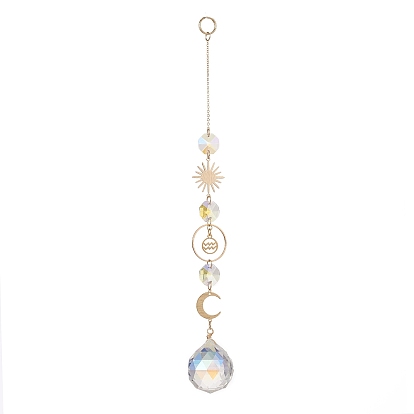 Glass Teradrop Hanging Suncatchers, Brass 12 Constellations Pendant Decorations