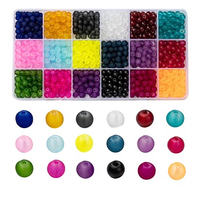 18 couleurs perles de verre transparentes, pour la fabrication de bijoux en perles, givré, ronde