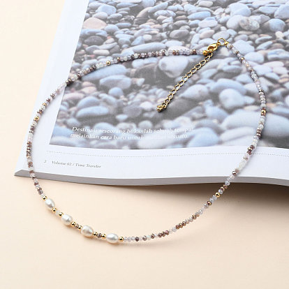 Ожерелья из бисера и наборы ожерелий, с латунной бисера, естественно жемчуг, стеклянные бусины и 304 застежка из лобстера из нержавеющей стали, разнообразные