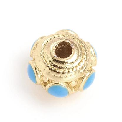 Matte Gold Color Brass Bumpy Beads, with Enamel, Long-Lasting Plated, Rondelle