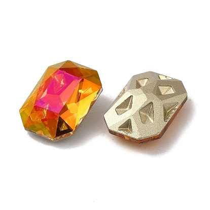 Cabujones de diamantes de imitación de cristal, punta trasera y trasera plateada, facetados, Rectángulo