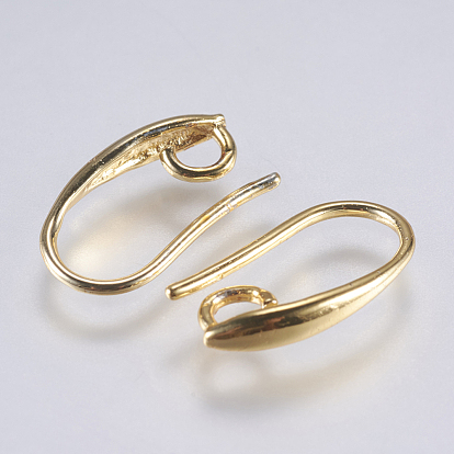 Brass Earring Hooks, with Horizontal Loop, Long-Lasting Plated, Lead Free & Cadmium Free