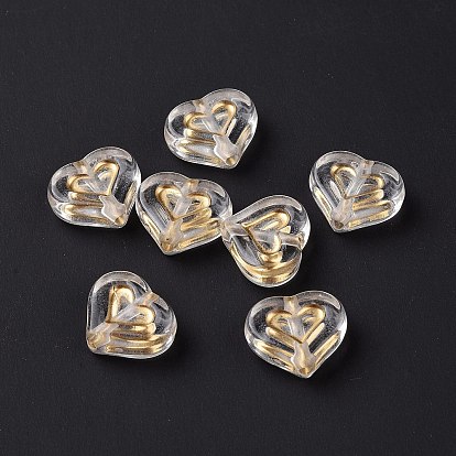 Transparent perles acryliques de placage, métal doré enlaça, cœur