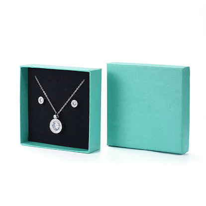 Cardboard Gift Box Jewelry Set Boxes, for Necklace, Earrings, with Black Sponge Inside, Square