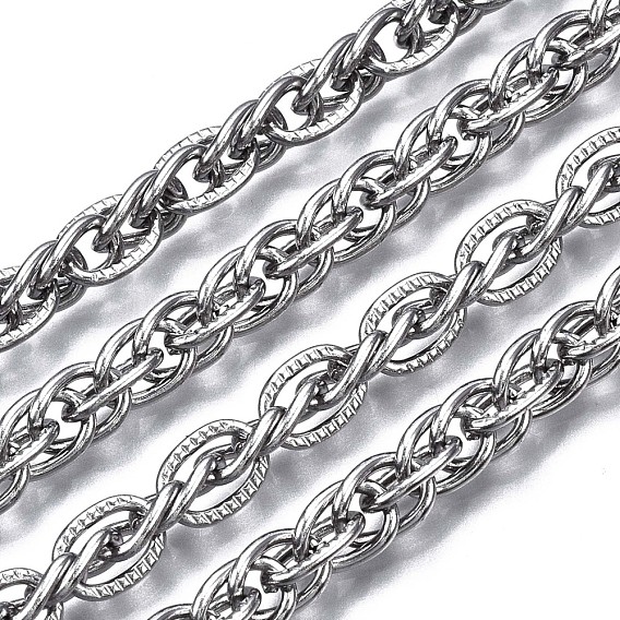 304 Stainless Steel Rope Chains, with Spool, Unwelded, Oval