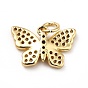 Brass Micro Pave Cubic Zirconia Pendants, with Jump Ring, Long-Lasting Plated, Real 18K Gold Plated, Butterfly