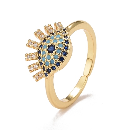 Colorful Cubic Zirconia Evil Eye Open Cuff Ring, Rack Plating Brass Jewelry for Women, Cadmium Free & Lead Free