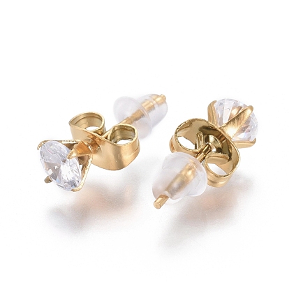 304 définit bijoux en acier inoxydable, colliers pendants en laiton zircon cubique micro pavé et 304 boucles d'oreilles en acier inoxydable, avec écrous d'oreille en plastique / boucle d'oreille au dos, cœur