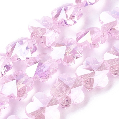 Electroplate Glass Beads Strands, AB Color Plated, Faceted, Flower