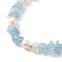 Natural Aquamarine Chips & Pearl Beaded Necklace, Gemstone Jewelry for Women