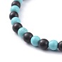 Natural Sandalwood Beads Stretch Bracelets, with Synthetic Turquoise(Dyed) Beads, Cross
