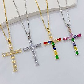 Collier croix plaqué or avec pendentif serrure en zircone colorée-bijoux de mode hip hop