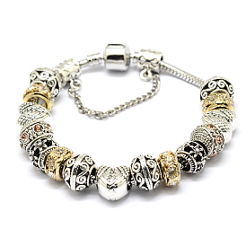 Alliage strass perles bracelets européens, avec chaîne en laiton, 190mm