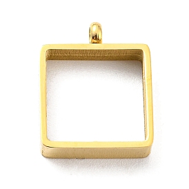 304 Stainless Steel Pendants, Hollow, Square Charm