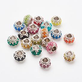  Perles européennes de cristal autrichien, Perles avec un grand trou   , 925 noyau en argent sterling, rondelle