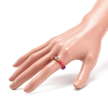 Anillo de dedo con cuentas de hematites y turquesa sintética teñida, joyas de piedras preciosas para mujeres