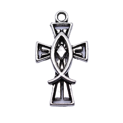 Alloy Enamel Pendant, Crucifix Cross with Jesus Fish, for Easter