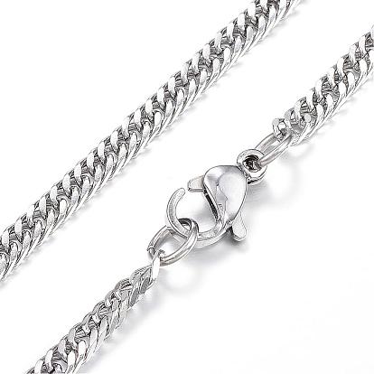 304 Stainless Steel Curb Chain Necklaces, with Lobster Clasp