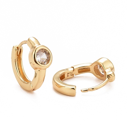 Flat Round Cubic Zirconia Hoop Earrings, Rack Plating Brass Jewelry for Women, Cadmium Free & Lead Free