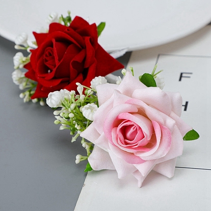 Corsage de poignet en tissu de soie imitation rose, fleur à la main pour la mariée ou la demoiselle d'honneur, mariage, décorations de fête