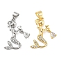Brass Micro Pave Clear Cubic Zirconia Pendants, Mermaid Charms