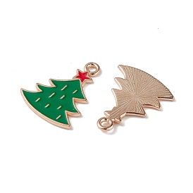 Christmas Alloy Enamel Pendants, Christmas Tree with Star Charm, Light Gold