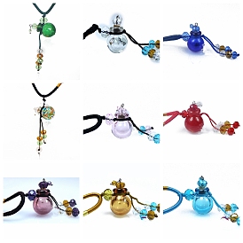 Lampwork Perfume Bottle Pendant Necklace with Polyester Chains and Plastic Dropper