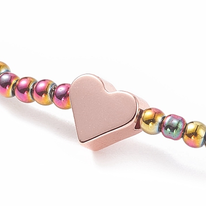 Стеклянный круглый браслет из бисера стрейч с латунным сердцем для женщин