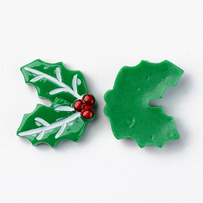 Resin Cabochons, Opaque, Christmas Theme, Christmas Holly, Red