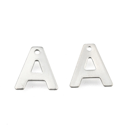 304 inoxydable charmes de l'alphabet en acier, lettre a ~ z, 11~12x5.5~11x0.5~0.8mm, trou: 1 mm, 26 pcs / ensemble 