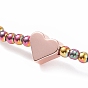 Glass Round Beaded Stretch Bracelet with Brass Heart for Women