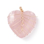Natural Mixed Gemstone Pendants, with Real 18K Gold Plated Eco-Friendly Copper Wire, Heart