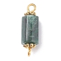 Natural Emerald Quartz Connector Charms, with Golden Tone Brass & Alloy Findings, Faceted, Column