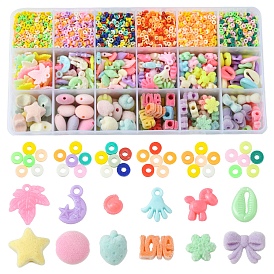 DIY Candy Color Bracelet Making Kit, Including Polymer Clay & Resin & Acrylic Beads, Disc & Strawberry & Word Love & Bowknot & Leaf & Horse & Shell Shape, Elastic Thread