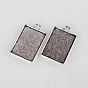 Tibetan Style Alloy Pendant Cabochon Settings, Cadmium Free & Lead Free, Plain Edge Bezel Cups, Double-sided Tray, Rectangle, Tray: 18x25mm, 32x20x2mm, Hole: 3mm, about 235pcs/kg