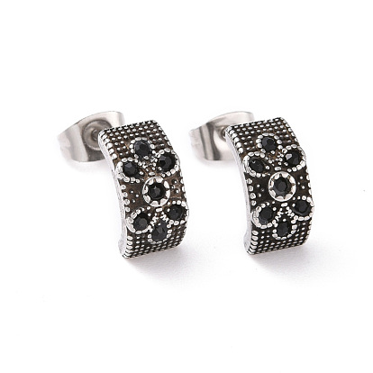 Arche de strass de jais avec des boucles d'oreilles à tige de fleur, 304 bijoux en acier inoxydable pour femmes