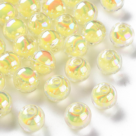 Transparent Acrylic Beads, Bead in Bead, AB Color, Round