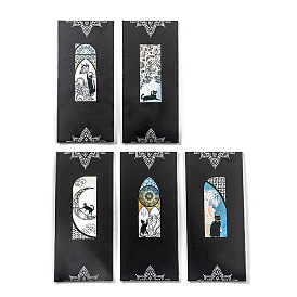 PET Bookmarks, Black Cat with Butterfly/Church/Floral/Sky/Moon Pattern Bookmark, Rectangle/Arch