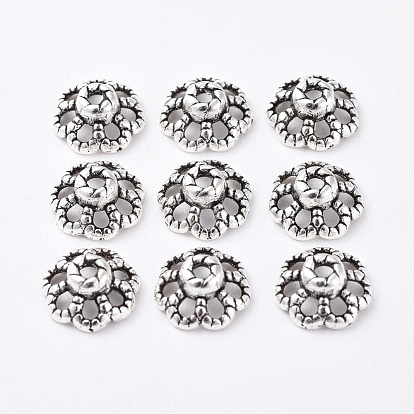 Tibetan Style Alloy Bead Caps, Lead Free and Cadmium Free, 9mm in diameter, 4mm thick, hole: 1mm
