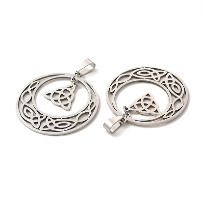 201 Stainless Steel Pendants, Flat Round with Trinity Knot Charm