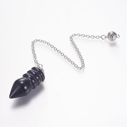 Pointed Dowsing Pendulums, Brass Cross Chain with Gemstone Pointed Pendants, Bullet