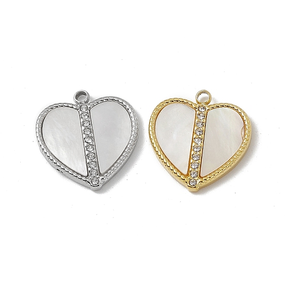 Pendentifs de coquille, charmes de coeur, avec 201 accessoires en cristal de strass en acier inoxydable