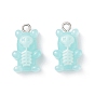 Opaque Resin Pendants, Bear Skull Charms, with Platinum Tobe Iron Loops